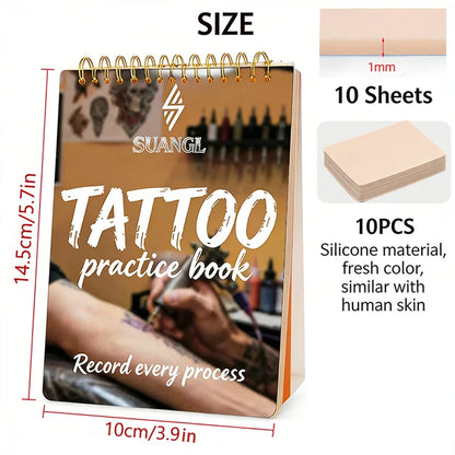 SUANGL Tattoo Practice Skin Book Set-10 Sheets of 1mm Double-side Skin Suitable for Beginners and Studio Students To Practice