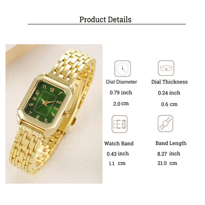 Fashionable and luxurious all-match rectangular dial alloy quartz watch for women, suitable for daily wear, Christmas gifts