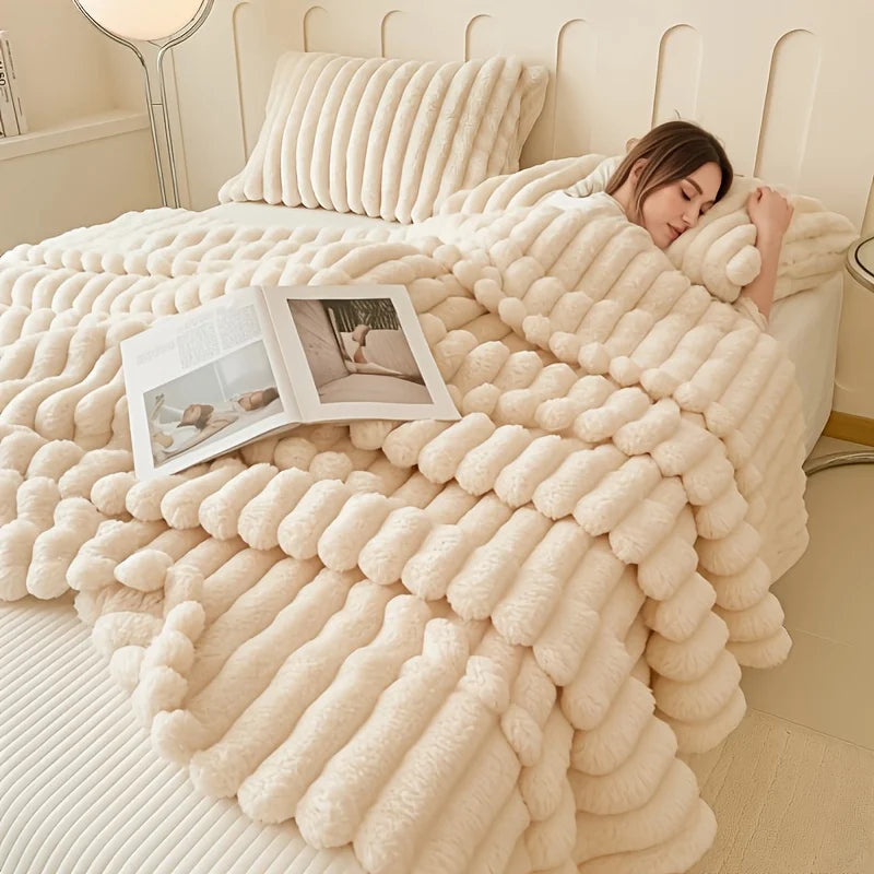 Solid Thickened Wide Striped Flannel Multifunctional Blanket, Can Be Used As Bed Sheet Cover Blanket, Sofa Blanket,nap Blanket