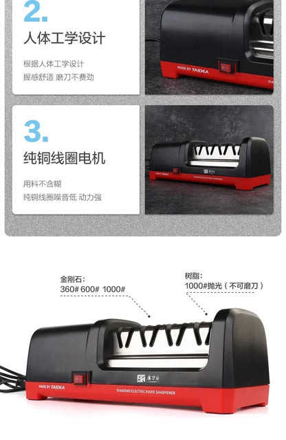 TAIDEA Electric Diamond Knife Sharpener New Upgrade Sharpening System Have Polishing Grit 360/600/1000# Professional Sharpeners