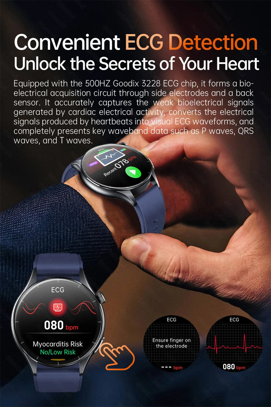 2026New Smart Watch For Men Micro-examination Health Blood pressure Uric Acid ECG+PPG Fitness Tracker Clock Smartwatch Women Men