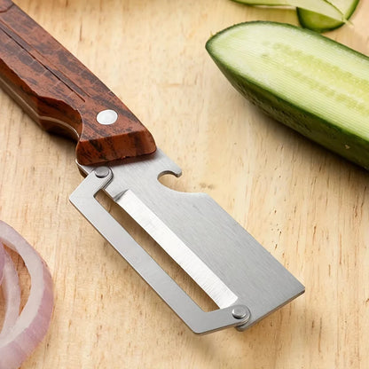 Multi-Functional Stainless Steel Peeler with Wooden Handle, Durable Smooth Kitchen Gadget for Fruits and Vegetables Peeling Slic