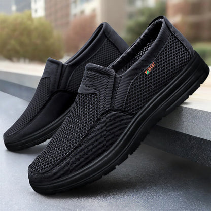 Men Slip On Casual Shoes Mesh Breathable Lightweight Low Cut Cloth Loafers Comfortable Soft Sole Walking Grandpa Shoes Summer