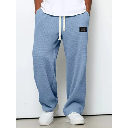 Men Waffle Knit Wide Leg Pants Elastic Drawstring Casual Trousers Loose Streetwear Workout Jogger PantsS-4XL