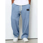 Men Waffle Knit Wide Leg Pants Elastic Drawstring Casual Trousers Loose Streetwear Workout Jogger PantsS-4XL