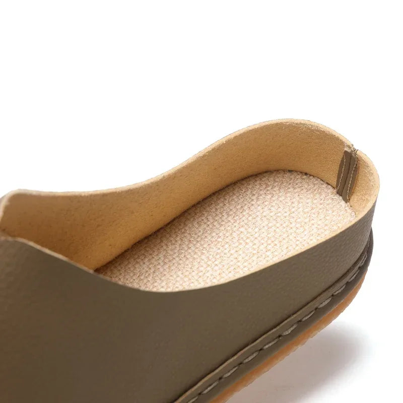 Fashion Leather Men Casual Shoes Slip on Man Loafers Breathable Soft Half Slippers Summer Flats Lightweight Lazy Driving Shoes