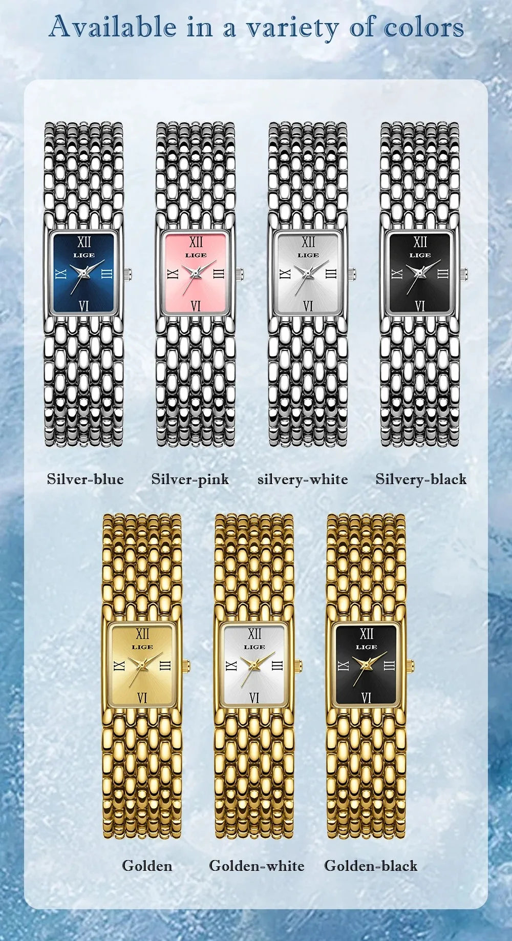 LIGE New Design Ladies Watch Fashion Quartz Wristwatch Silver Simple Square Women Watches Luxury Stainless Steel Folding Clock