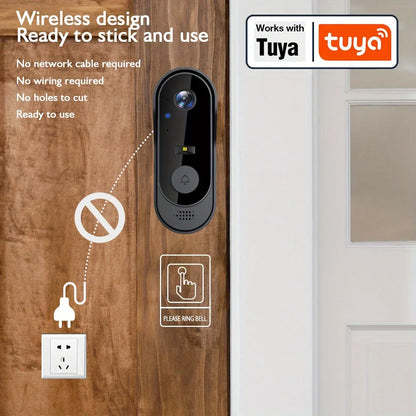 Tuya WiFi inteligentny dzwonek wideo do domu, zewnętrzna dwukierunkowa kamera HD do drzwi, 1080P, obsługa kart SD, przechowywanie w chmurze, wodoodporny