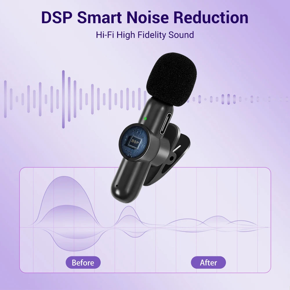 Basix 2.4G Wireless Stereo Lavalier Microphone Live Interview Outdoor Mini Noise Cancelling  for iPhone Android rotate Lapel Mic