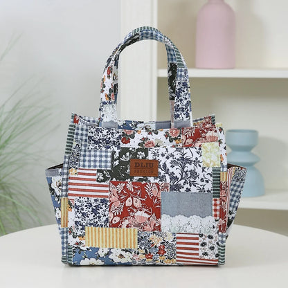 New floral print thickened fabric handbag, lunch bag, portable lunch box storage bag, zipper design, multifunctional tote