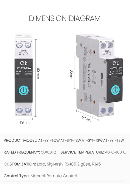 TUYA WiFi/ZigBee MCB Smart Circuit Breaker Over Current Under Voltage Protection Power Metering 63A Remote Control Switch