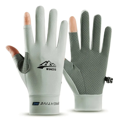 Sunscreen Cycling Gloves for Men and Women, Summer Leak Finger Outdoor Fishing, Thin Ice Silk Anti Slip Breathable Gloves