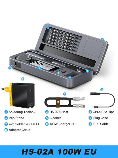 FNIRSI HS-02 Electric Soldering Iron PD100W Power Adjustable 100-450 ℃ Temperature Rapid Heating Repair Portable Toolbox Kit