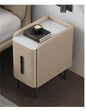 Moder Style Wooden Bedside Table Mini Narrow Leather Bedroom Nightstand Side Storage Cabinet with 2 Drawers Hotel End Table