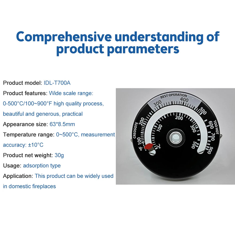 0~500 ℃ Magnetic Thermometer Wood Stove Chimney Flue Pipe Temperature Meter for Avoiding Overheat Temperature Test Detactor