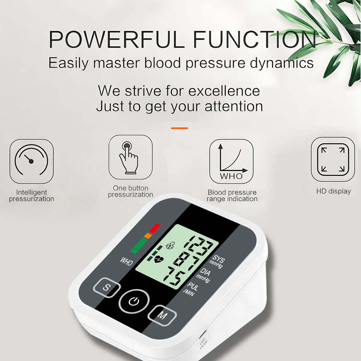 Digital Upper Arm Blood Pressure Monitor - Automatic BP Tonometer with Pulse Measurement,Sphygmomanometer Health Monitoring