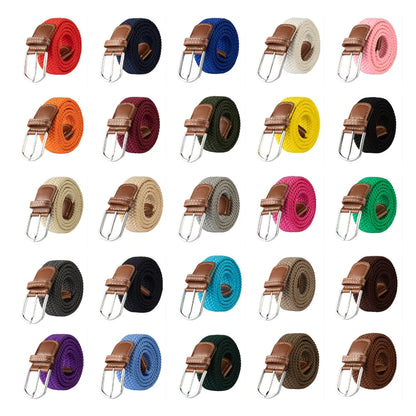 Unisex Elastic Fabric Woven Casual Women Belt Pin Buckle Expandable Braided Stretch Canvas Stylish Leisure Belts for Men