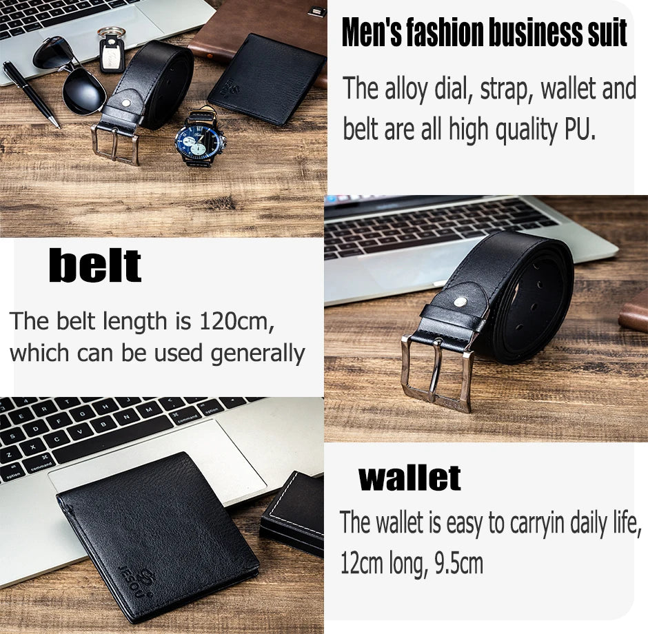 Gift Business Luxury Company Mens Set 6 in 1 Watch Glasses Pen Keychain Belt Purse Welcome Holiday Birthday