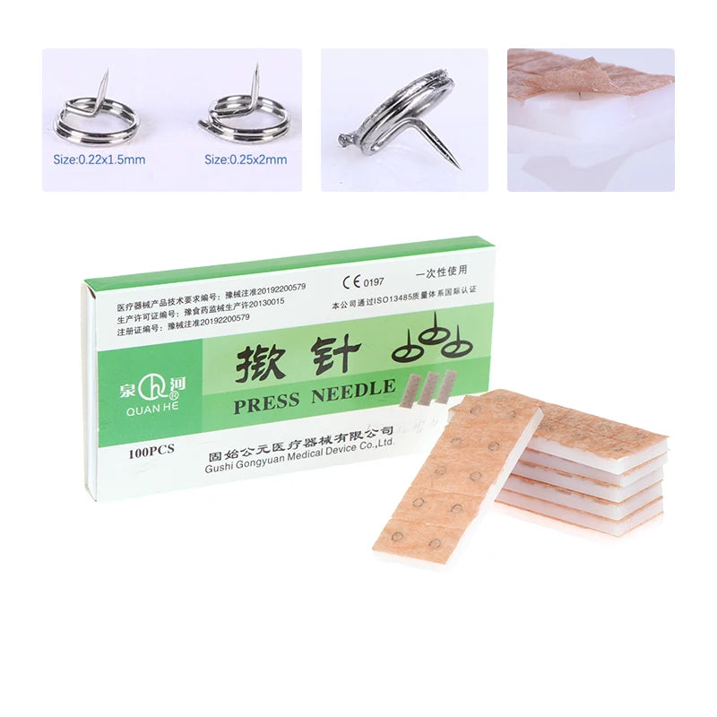 【B】100Pcs/box Multi-Condition Ear Seed Acupressure Kit Press Needle Ear Seeds Acupuncture Vaccaria Plaster Needles