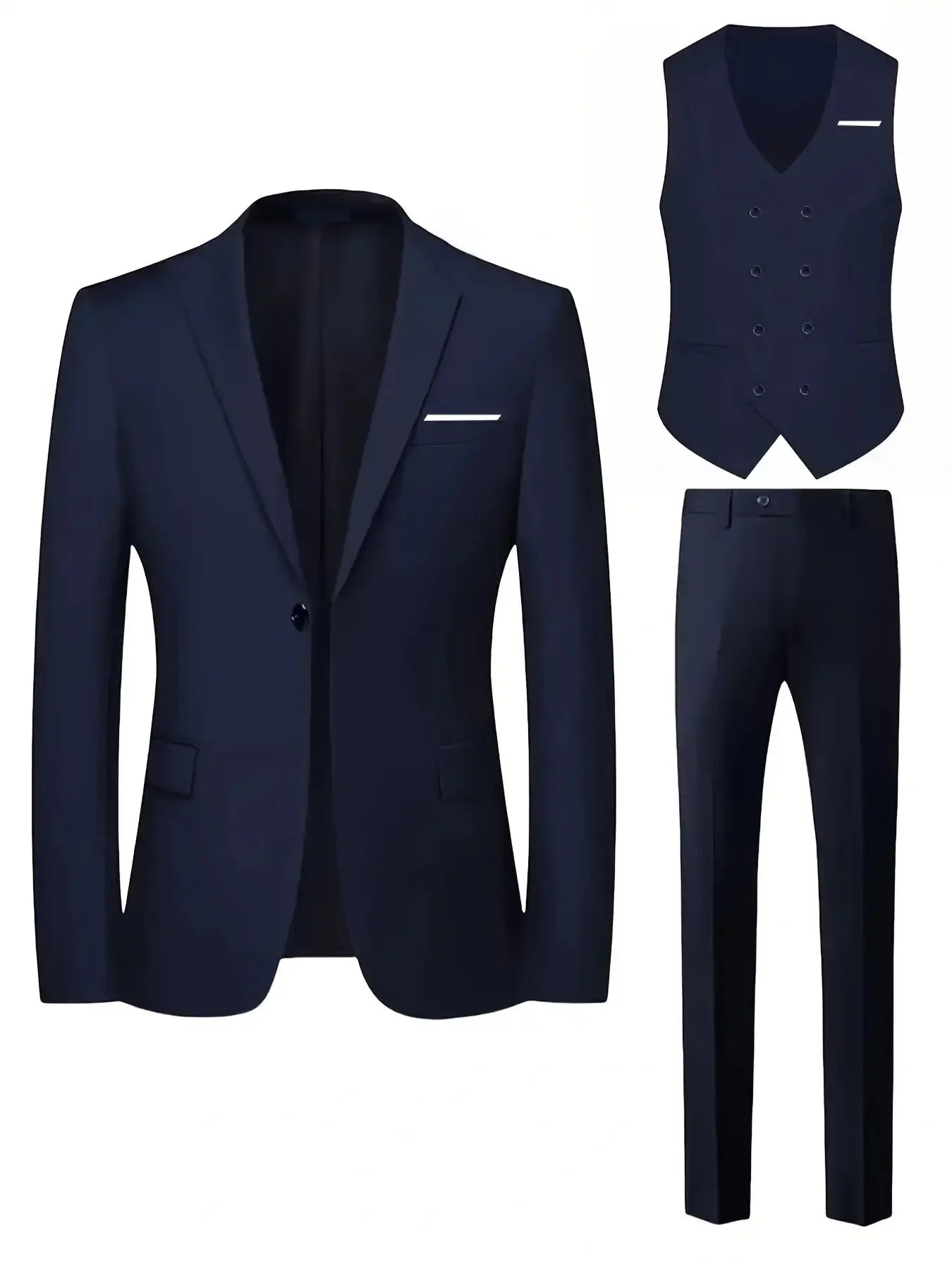 Men's Business Formal Suit 3-Piece Single Breasted Notch Lapel Solid Double Breasted Vest Elegant Office Party Wedding