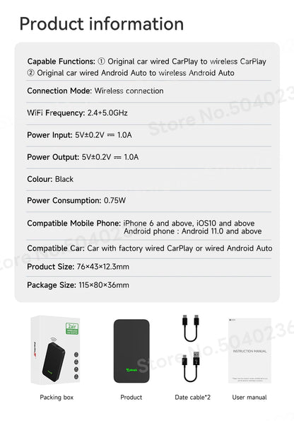 CarlinKit 5.0 2Air &4.0 CP2A Wireless Android Auto CarPlay CarPlay AI Box Online Upgrade WiFi Bluetooth Connect 2-In-1 Smart Box