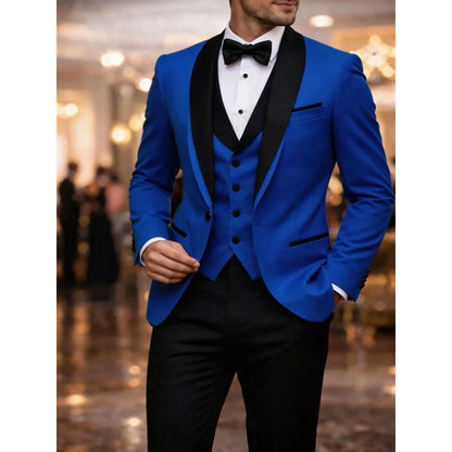 Men's Slim Fit Business Suit Black Shawl Lapel Casual Tuxedos for Wedding Groomsmen Suits Set