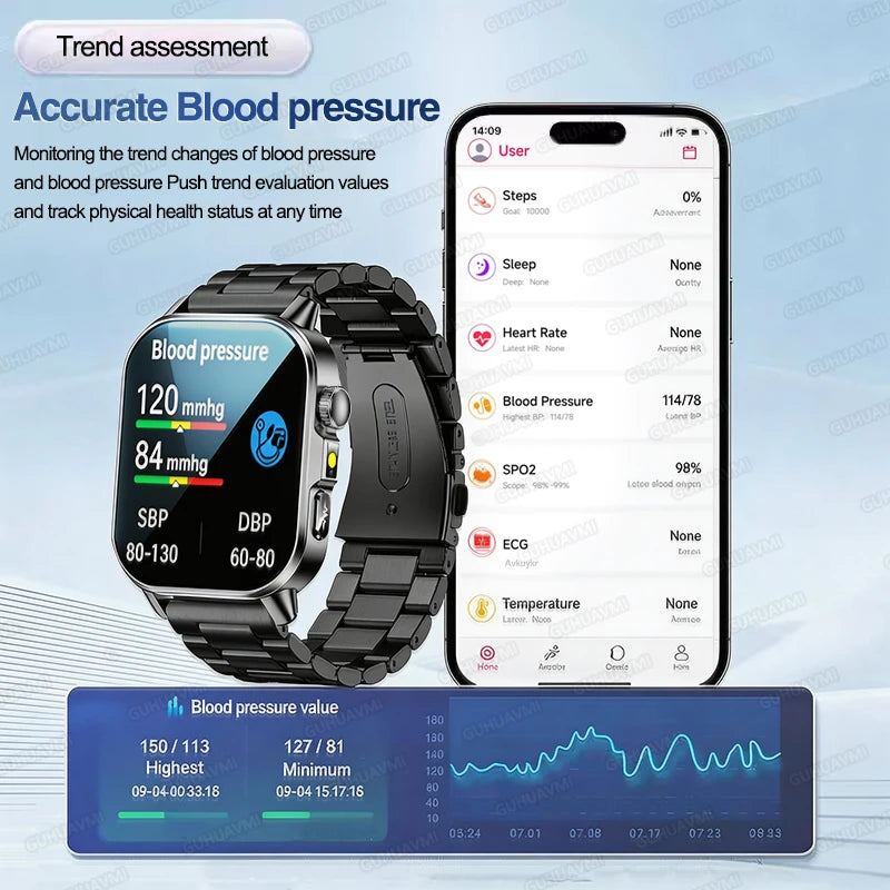 2026 New Accurate Diagnosis Smart Watch ECG Blood oxygen BP Uric acid Lipids Health HD AMOLED Screen call Smart watch Men Women
