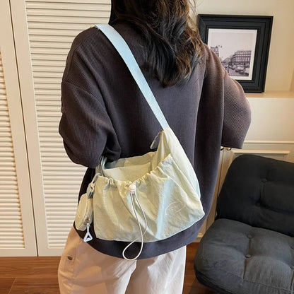 Chic Nylon Crossbody Bag Casual Drawstring Messenger Bag with Detachable Pouch, Adjustable Strap Shoulder Purse for Daily Travel