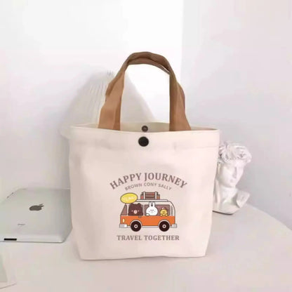 Little Bear Canvas Bag, Female Printed Versatile, Student Portable, Office Handbag, Bento Bag, Handbag, Sail Bag