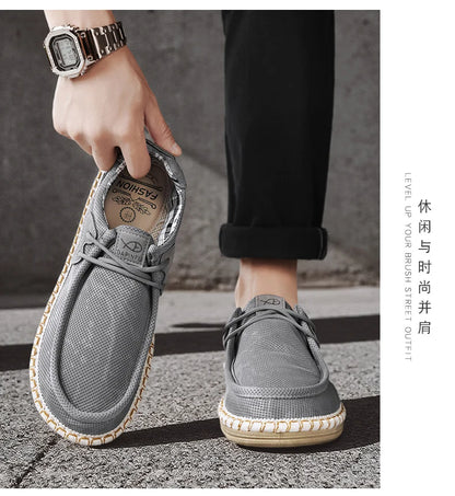 2026 Summer New Men Slip-on Breathable Mesh Shoes, Lazy Casual Hemp Sole Low-top Loafers, Lightweight Anti-slip Fisherman Shoes