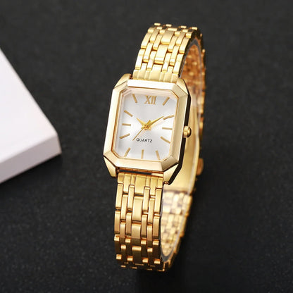 4PCS Elegant Rectangle Women Watch Rhinestone Bracelets Set Fashion Roma Dial Quartz Wristwatches Relogio Feminino (Without Box)