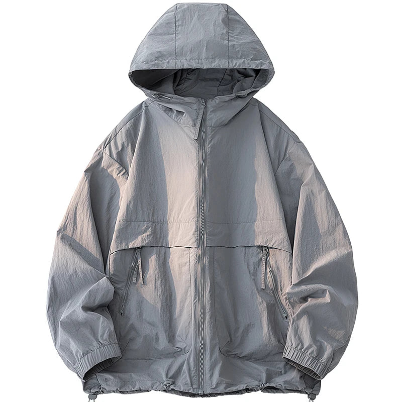 Summer Men's Hooded Sunscreen Jacket UPF50+ Ultra Thin Zipper Pocket Windbreaker Elastic Cuffs Outdoor Hiking Fishing Skin Coats