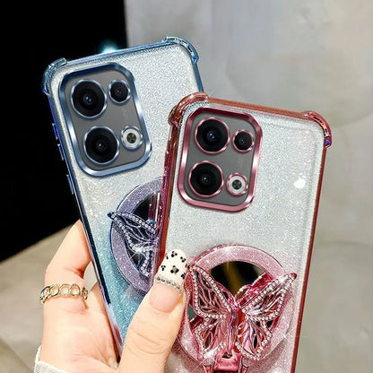 Glitter Mirror Butterfly Bracket Magnetic Holder Case for vivo V50 Lite vivo V50 V60 V40 V30 Lite V30 Pro Shockproof Clear Cover