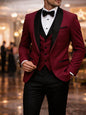 Men's Slim Fit Business Suit Black Shawl Lapel Casual Tuxedos for Wedding Groomsmen Suits Set