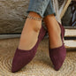 Women's Navy Blue Suede Pointed Toe Flat Shoes | Rhinestone Green Gem Decor Ballet Flats | Elegant Office Casual Shoes