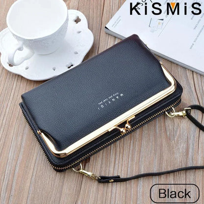 Ladies Crossbody Bag PU Leather Handbag Women Travel Casual Shoulder Bag Everyday Use Double Layer Mobile Wallet Clutch Purse