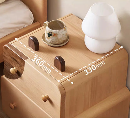 E2022 Beech Wood 2 Drawer Cartoon Kid Bedstand Children Nightstand Boy Bedside Table Girl Night Tables
