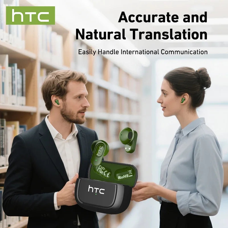 【AI Translator Earbuds】HTC NE51 Bluetooth Earphones TWS In-Ear Sport Wireless Headphones Long Life with Mic Ultralight Earbuds