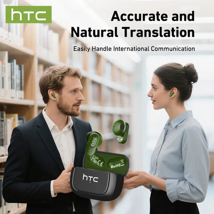 【AI Translator Earbuds】HTC NE51 Bluetooth Earphones TWS In-Ear Sport Wireless Headphones Long Life with Mic Ultralight Earbuds
