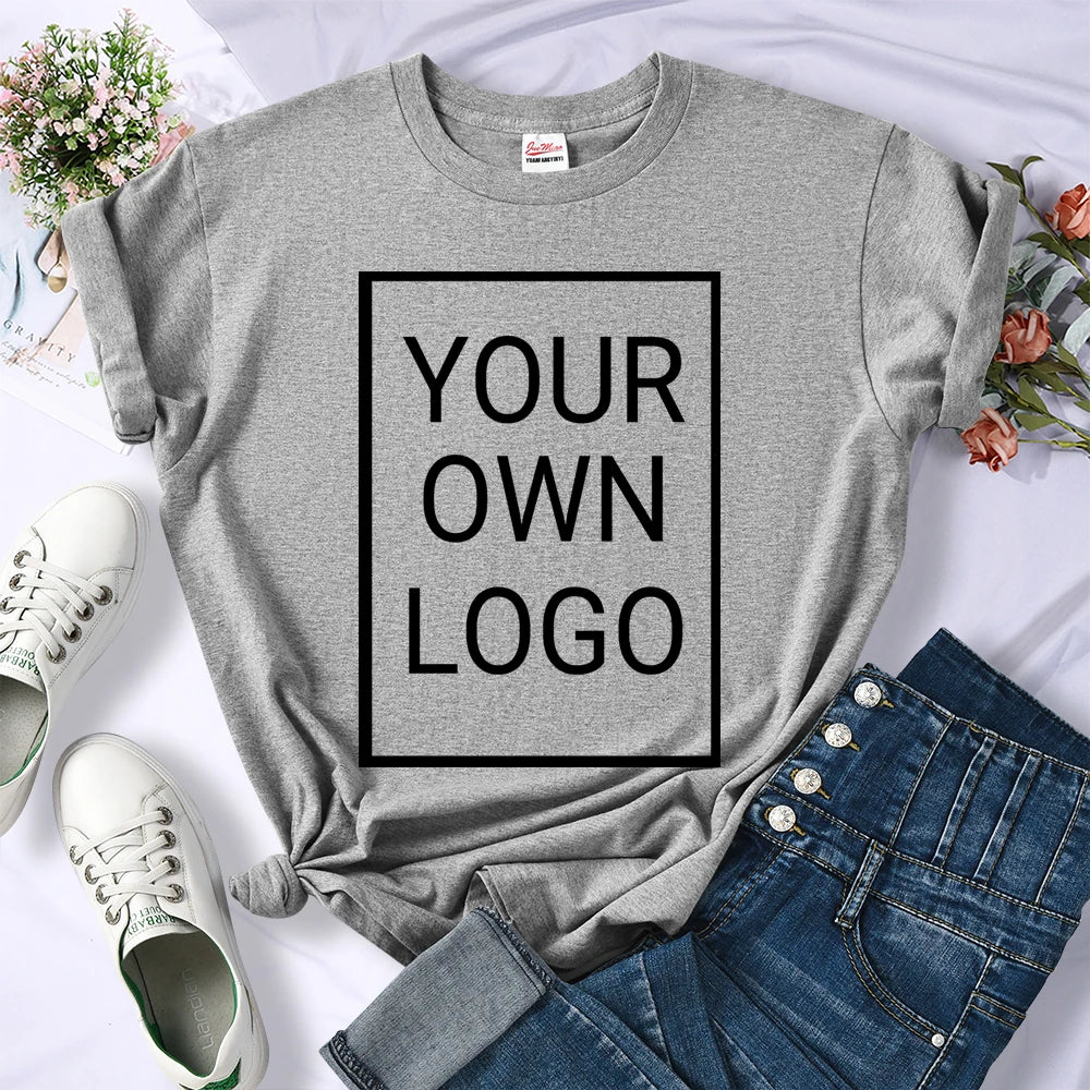Custom DIY LOGO Women T-Shirt Summer Y2K Streetwear Comfortable Female Short Sleeves Crewneck Customized Pattern Tee Tops
