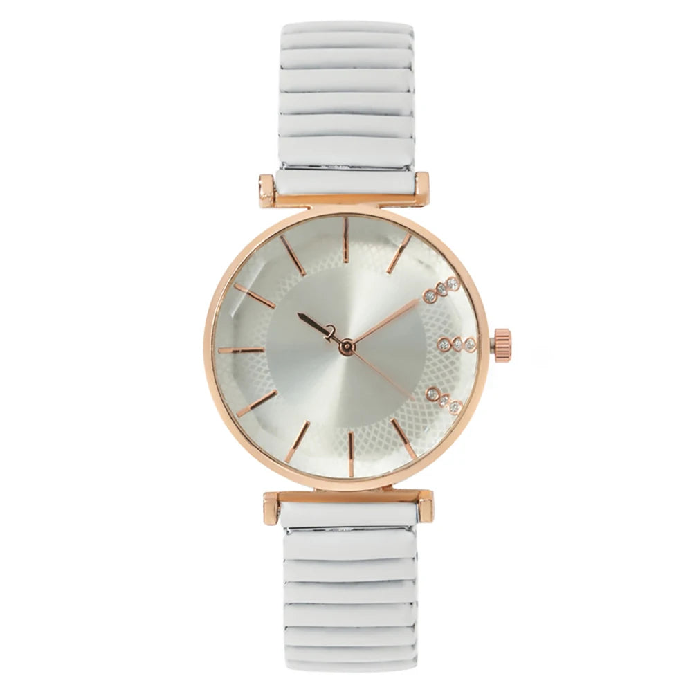 Luxury Treasure Blue Crystal Ladies Quartz Watch - Casual Stainless Steel Stretch Strap Fashion Women's Dress Clock