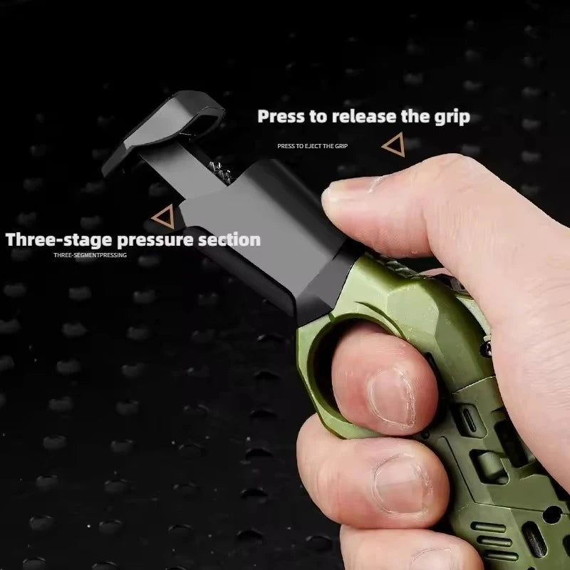 Shootable Toy Pistol with 1-Button Shell Ejection and Card Pushing Function, Black Technology Mini Handgun for Stress Relief
