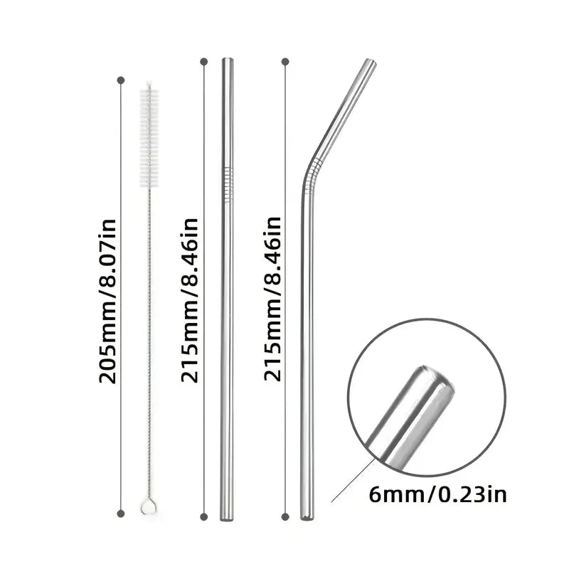 5/10Pcs Reusable Drinking Straw 304 Stainless Steel Straws Straight Bent Metal Straw with Cleaner Brush Pouch Wholesale