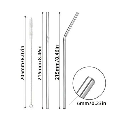 5/10Pcs Reusable Drinking Straw 304 Stainless Steel Straws Straight Bent Metal Straw with Cleaner Brush Pouch Wholesale
