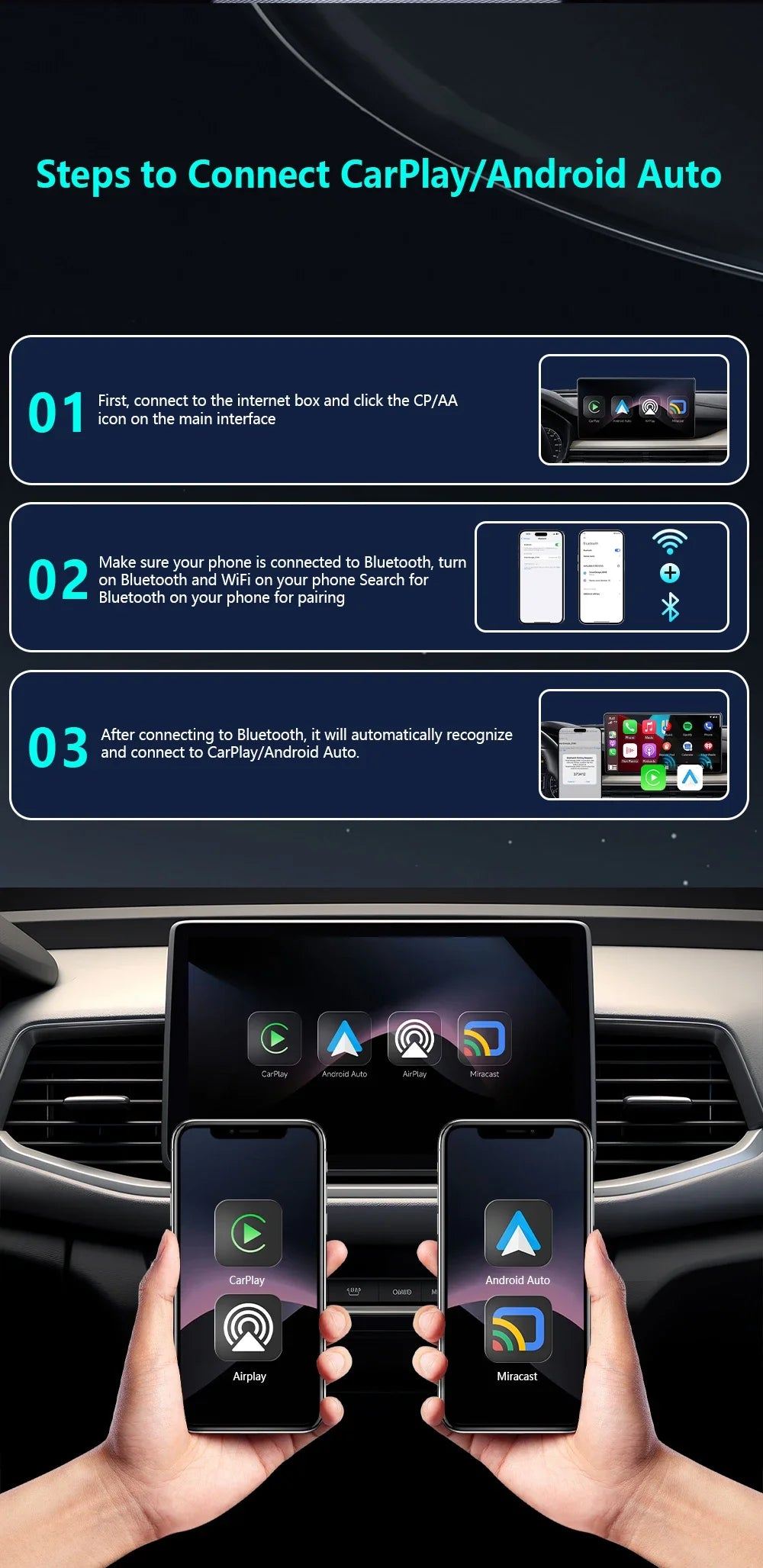 CarRocket 4in1   Carplay Adapter Wired To Wireless Android Auto Mirror Link Smart MiNi Ai Box USB Plug and Play Bluetooth WiFi