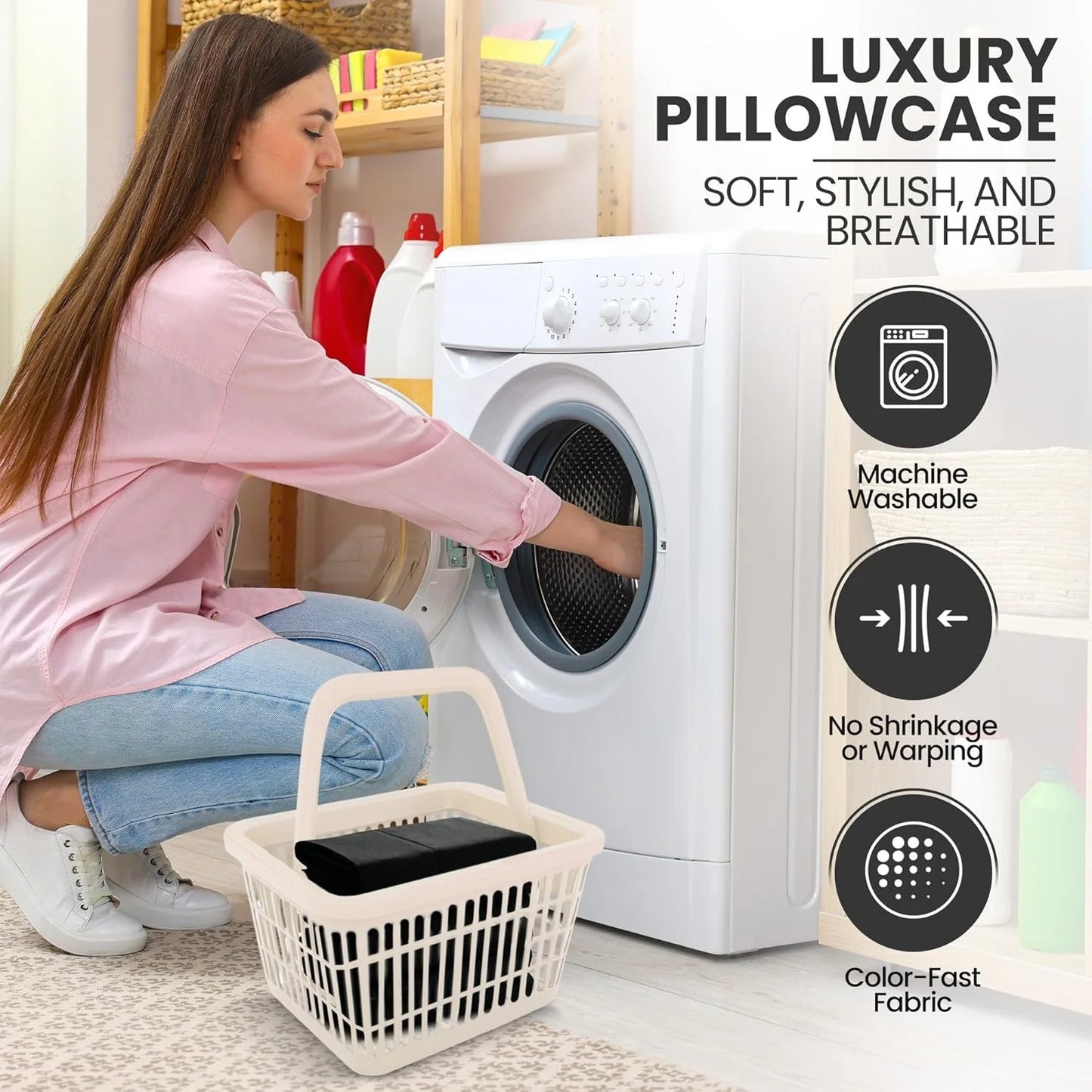 2Pcs Pack Microfiber Pillowcases Solid Color, Envelope Closure, Machine Washable, Woven Fabric, for Bedroom, Living Room