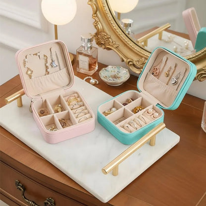Solid Color PU Leather Material Jewelry Storage Box Travel Earrings Necklace Ring Organizer Case For Travel