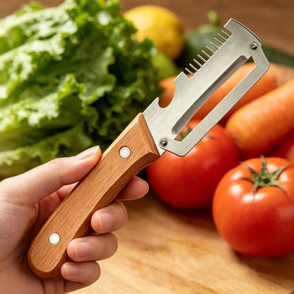 Multi-Functional Stainless Steel Peeler with Wooden Handle, Durable Smooth Kitchen Gadget for Fruits and Vegetables Peeling Slic