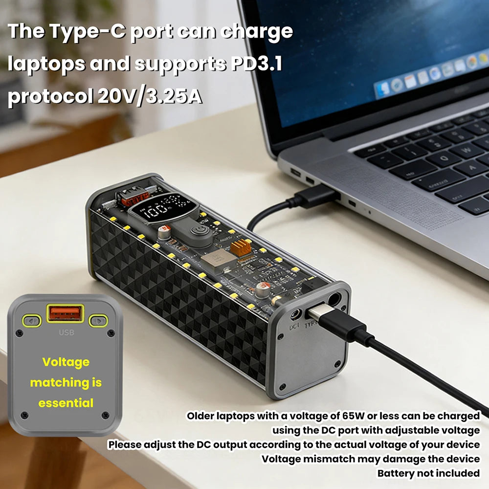 PD65W 45W Super Fast Charging DIY Power Bank Case Weld-Free 8-Cell 18650 Battery Storage Box Daul USB Type C Output