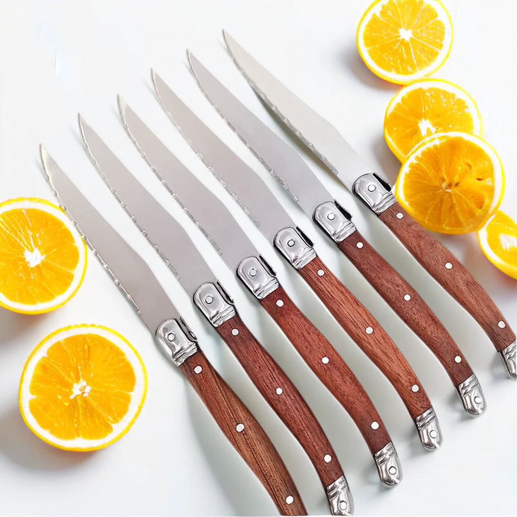 4/6/8P Serrated Steak Knives Set Dinner Knife Cutlery Imitation Steel Table Knife Sharp Handle Cutlery Knife Kitchen Tableware